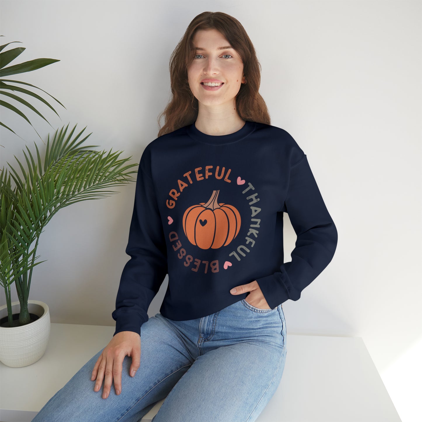 Grateful Thankful Blessed | Crewneck Sweatshirt | Thanksgiving Sweatshirt