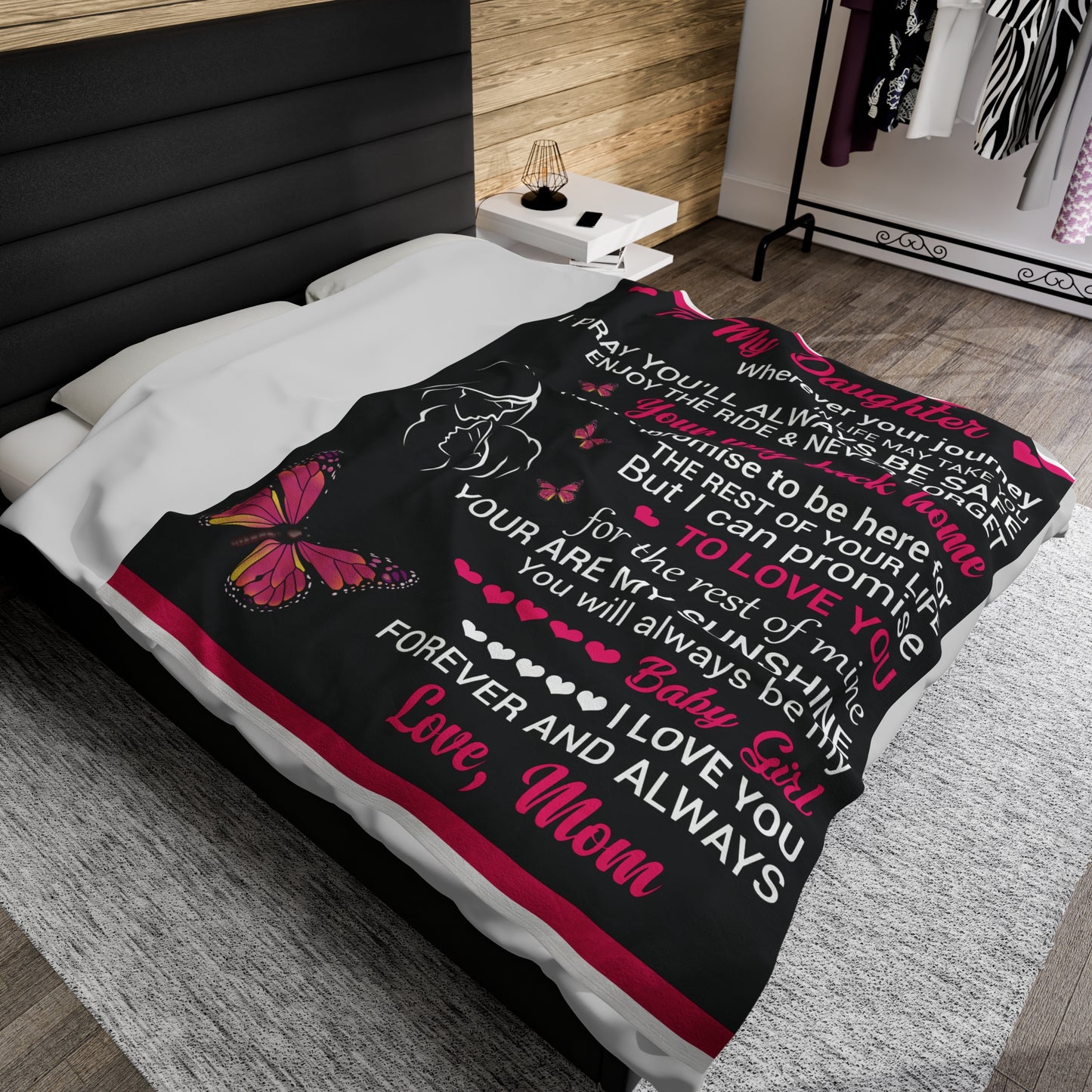Unique One Of A Kind To My Daughter | Velveteen Plush Blanket | Perfect Daughter Gift