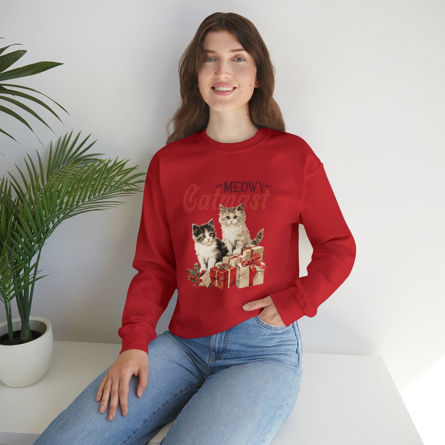 Moewy Catmas Crewneck Sweatshirt | Christmas Favorite Sweatshirt | Unisex Sizing