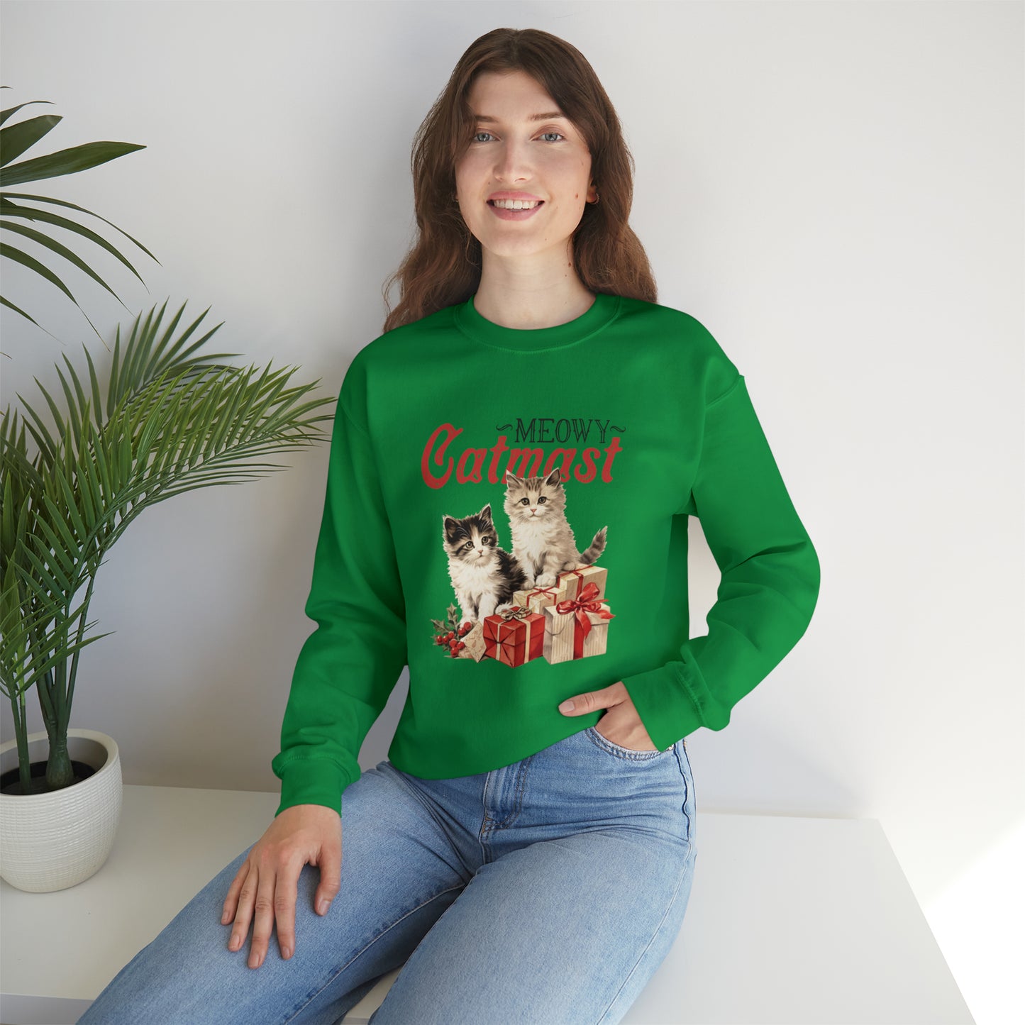 Moewy Catmas Crewneck Sweatshirt | Christmas Favorite Sweatshirt | Unisex Sizing
