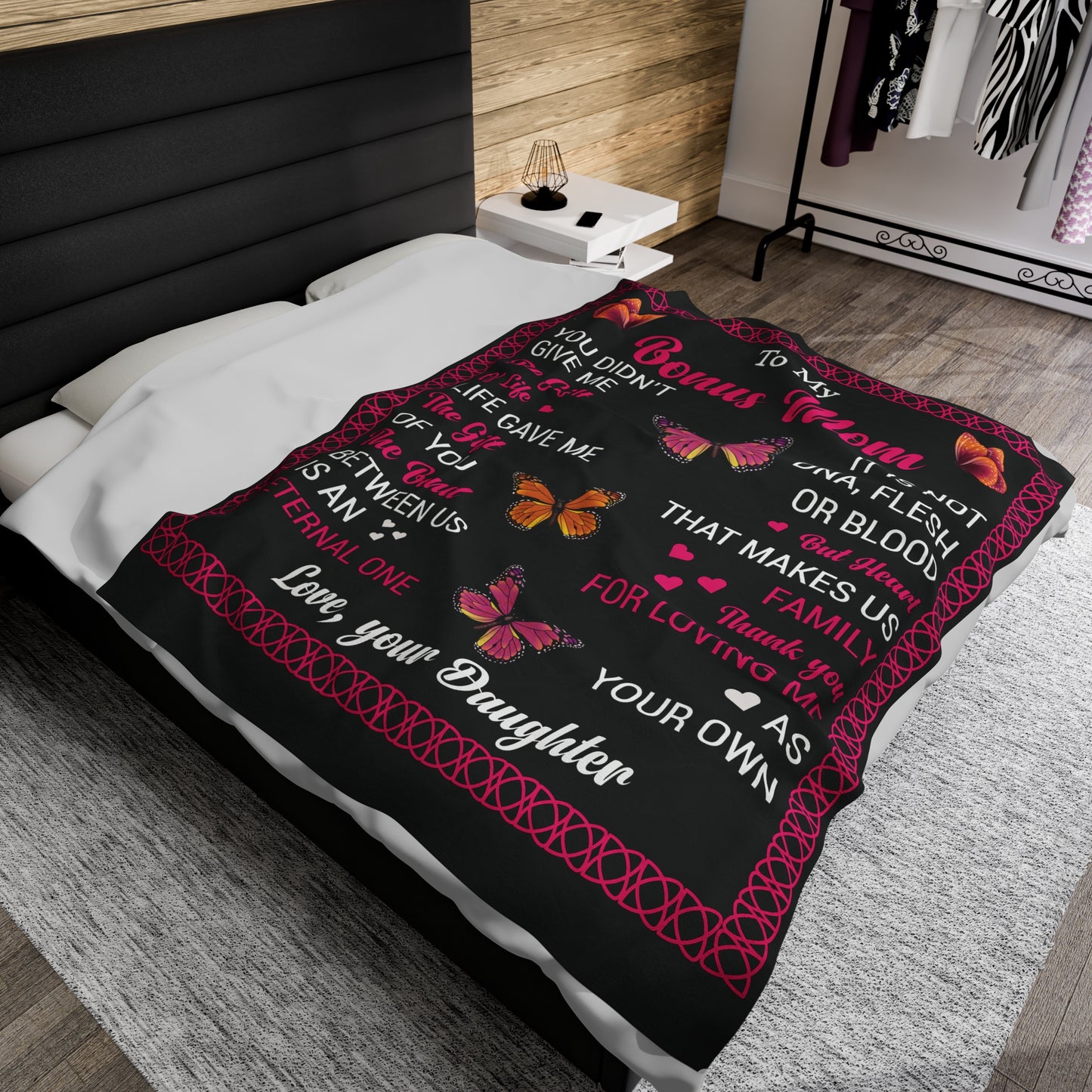 Unique To My Bonus Mom | Velveteen Plush Blanket | Perfect Bonus Mom Gift