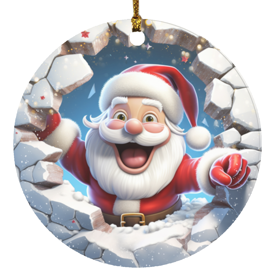 Santa Break Through Circle Ornament