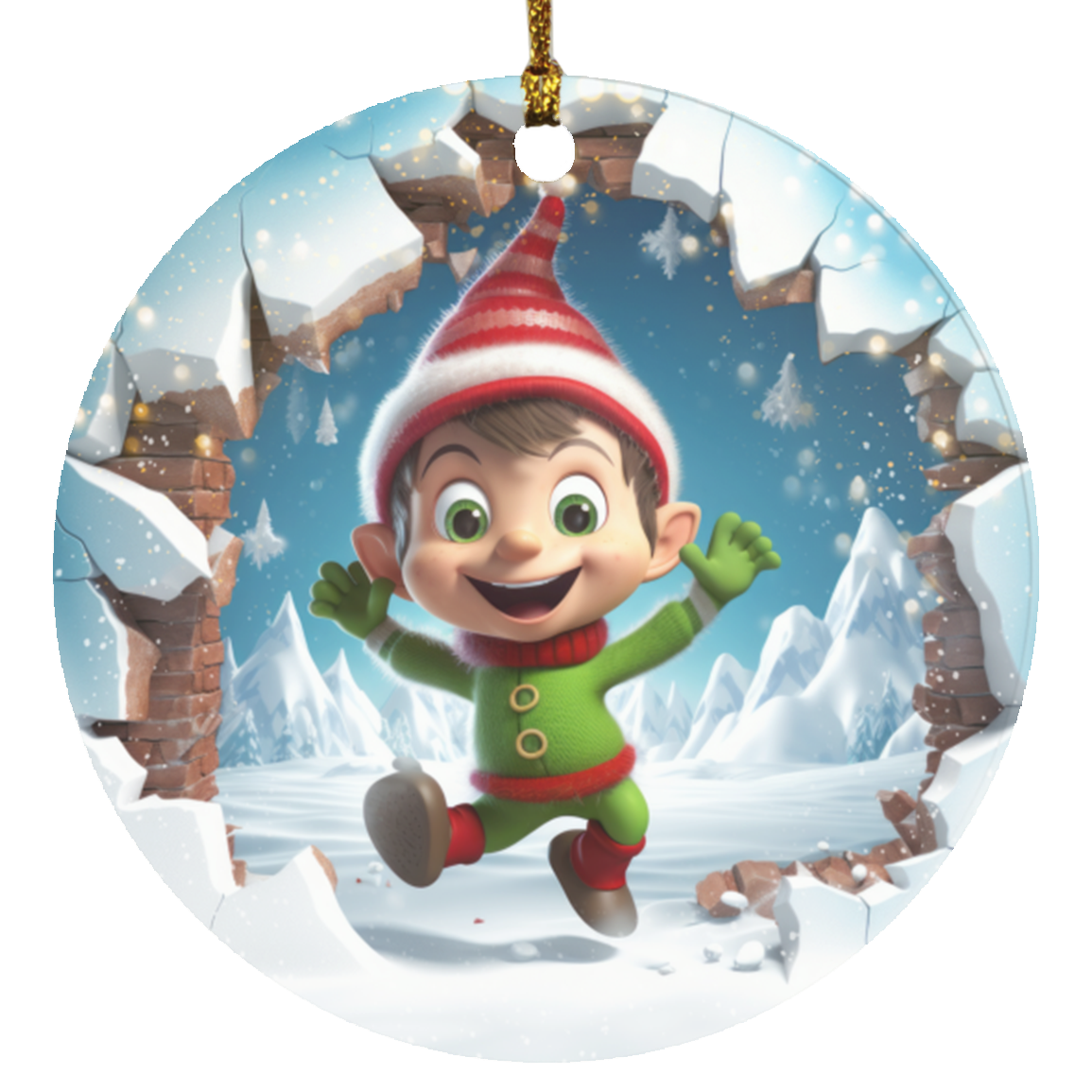 Elf Break Through | Circle Christmas Ornament