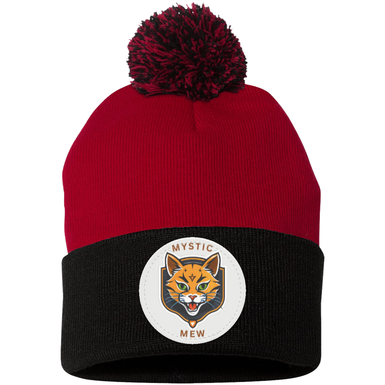 Mystic Mew | Pom Pom Knit Cap | Patch Beanie |
