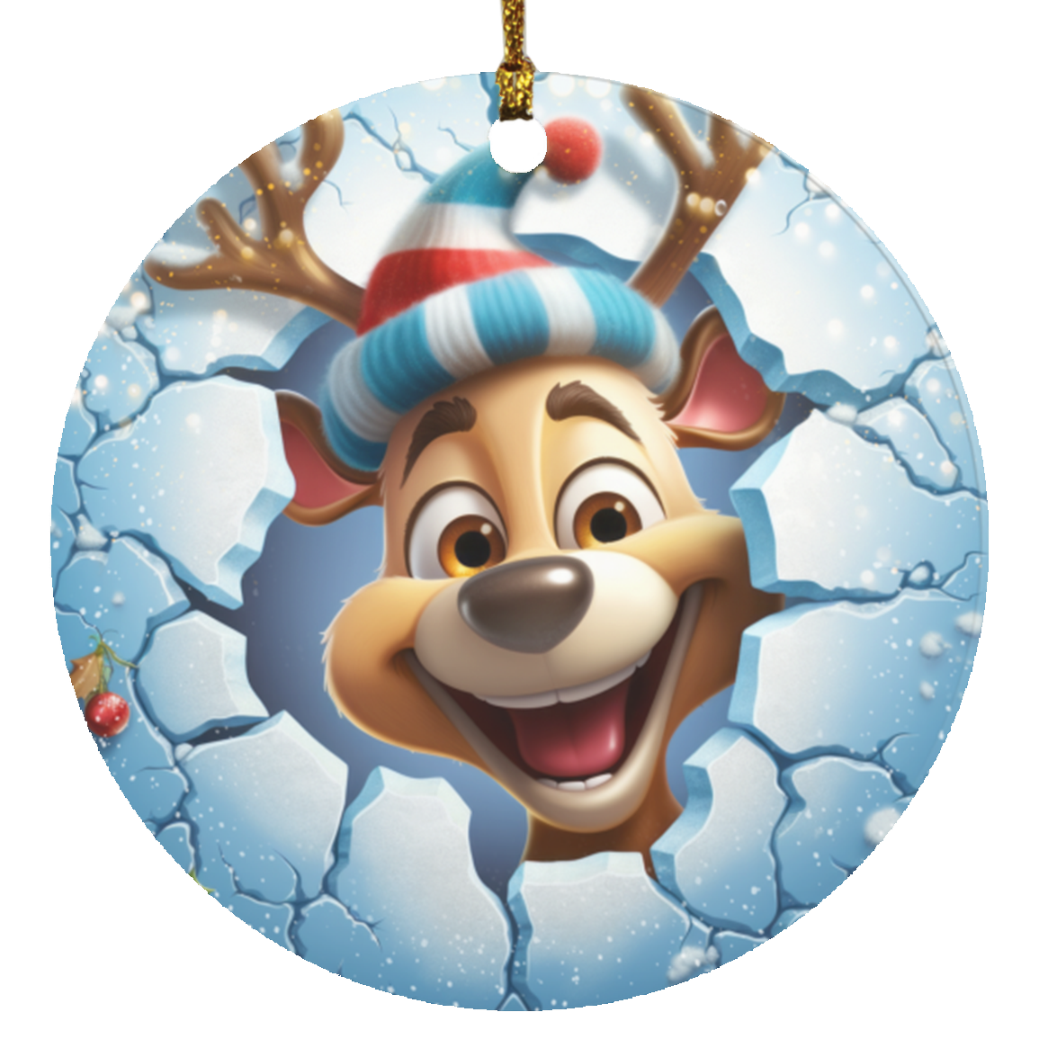 Cute Reindeer Christmas Ornament | Circle Ornament