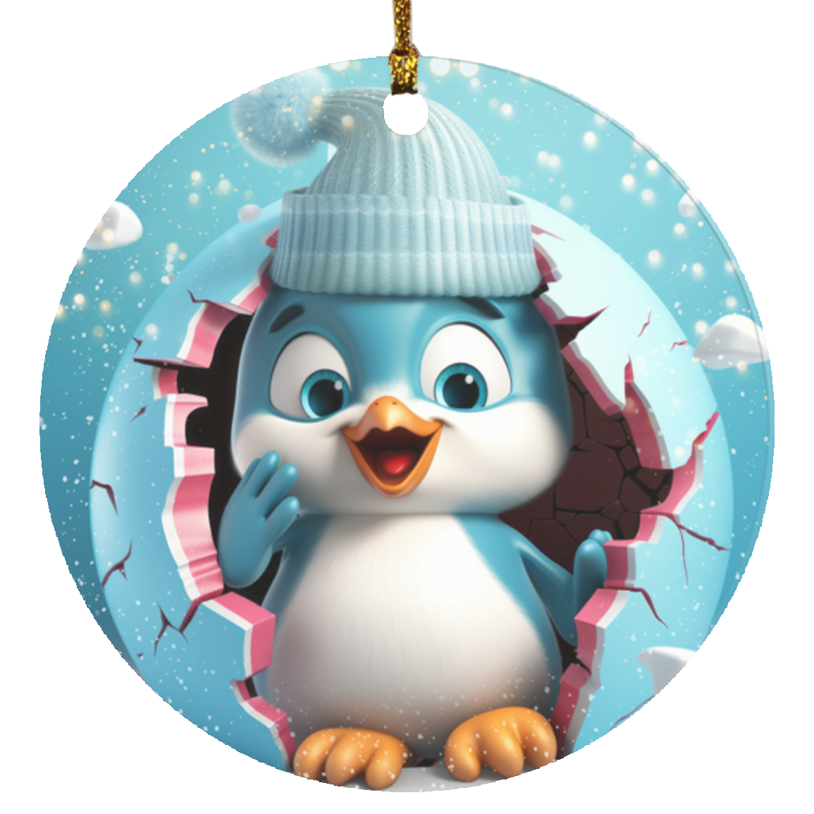 Cute Penguin Break Through | Circle Christmas Ornament
