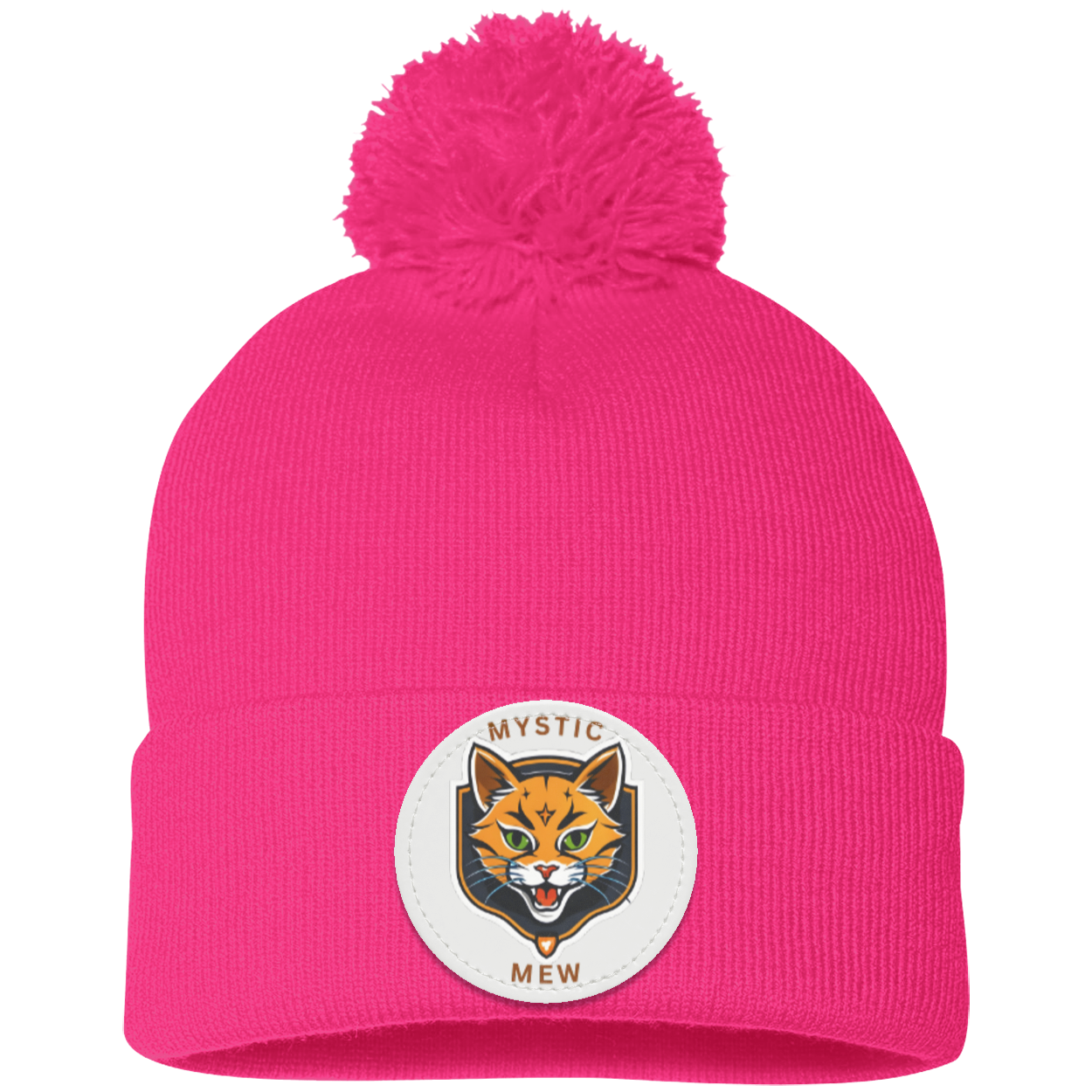 Mystic Mew | Pom Pom Knit Cap | Patch Beanie |