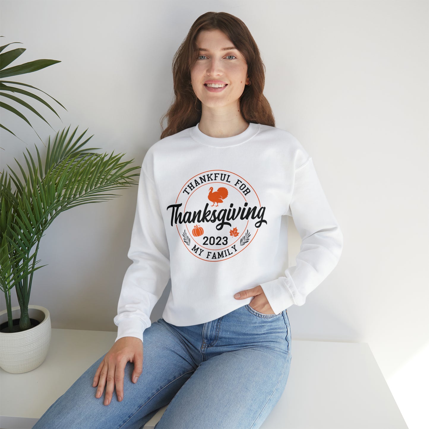 Thankful For My Family | Unisex Crewneck Sweatshirt | Thanksgiving Family Sweatshirt