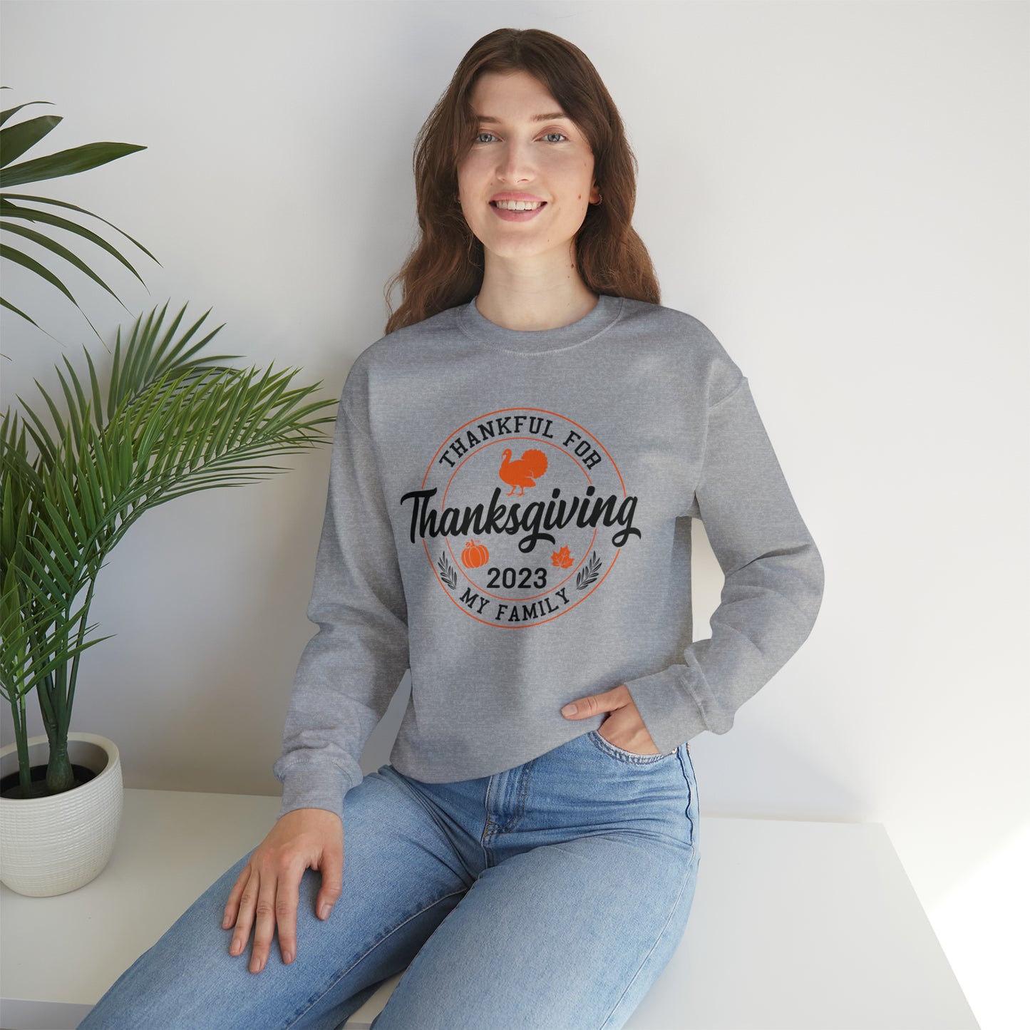 Thankful For My Family | Unisex Crewneck Sweatshirt | Thanksgiving Family Sweatshirt