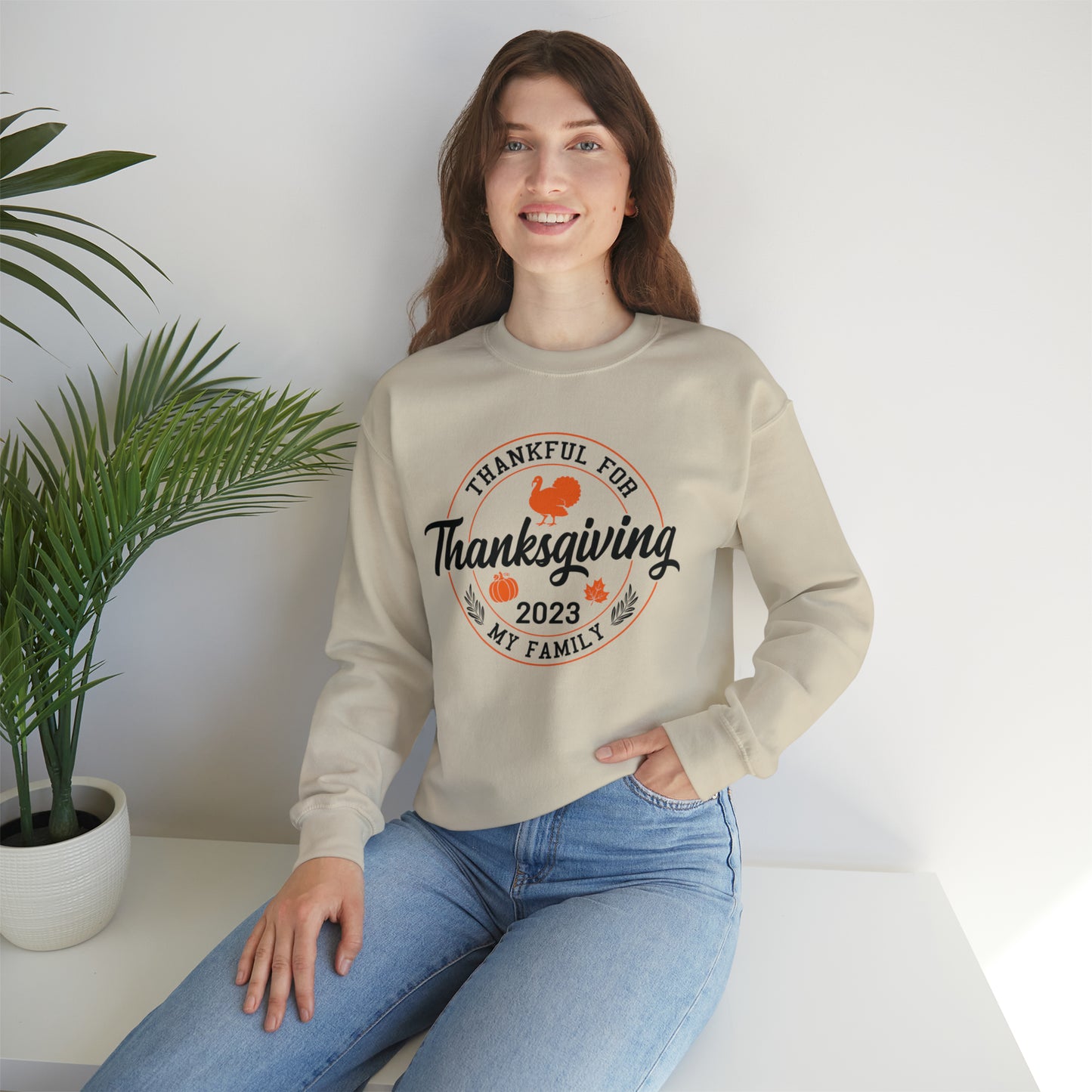 Thankful For My Family | Unisex Crewneck Sweatshirt | Thanksgiving Family Sweatshirt