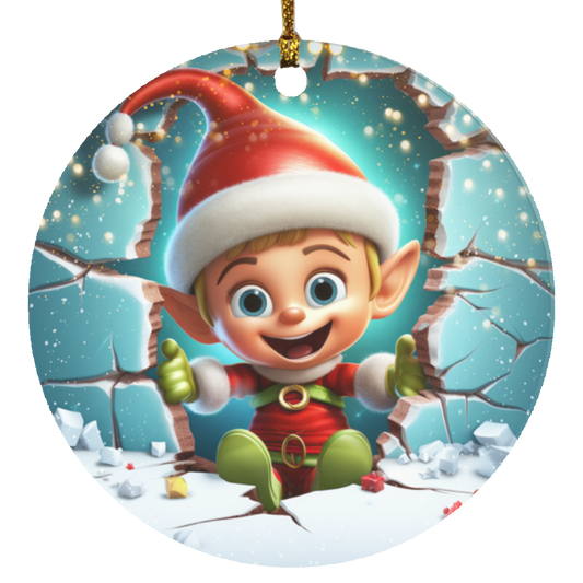 Cute Elf Christmas Ornament | Circle Ornament