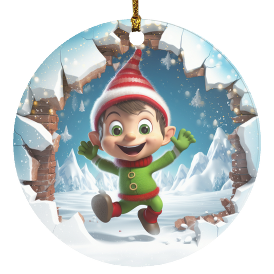 Elf Break Through | Circle Christmas Ornament