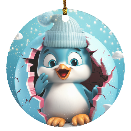 Cute Penguin Break Through | Circle Christmas Ornament