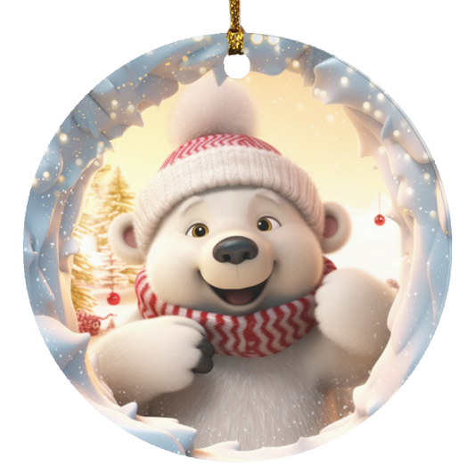 Cute Polar Bear | Circle Christmas Ornament