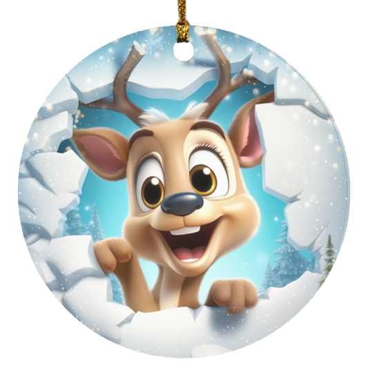 Cute Reindeer Christmas Ornament | Circle Ornament