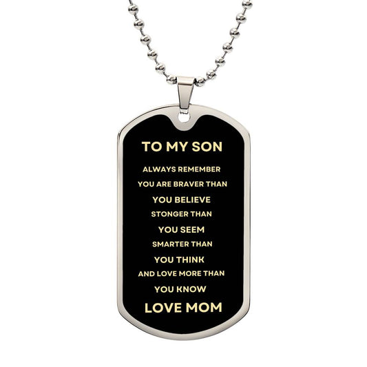 TO MY SON | DOG TAG MILITARY BELL CHAIN | LOVE MOM