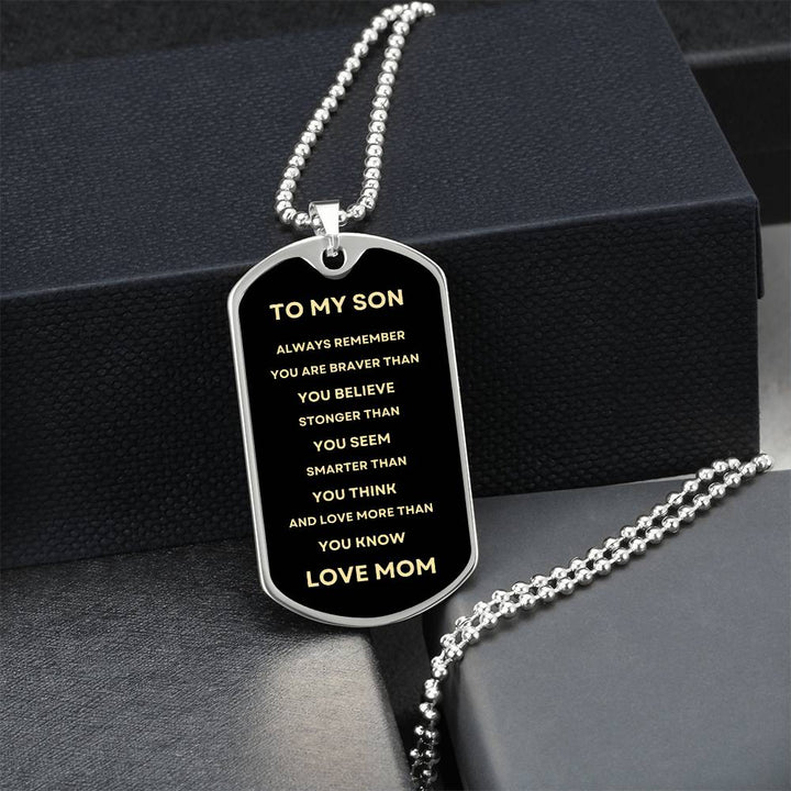 TO MY SON | DOG TAG MILITARY BELL CHAIN | LOVE MOM