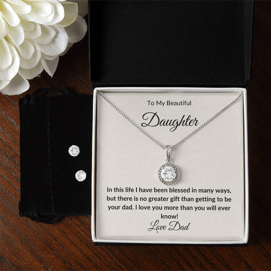 To My Daughter | Eternal Hope Necklace | + Clear CZ Earrings